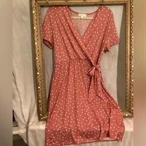 Dusty rose pink polka dot dress. Sz large